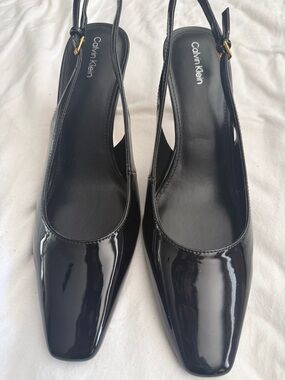 Calvin Klein Black Patent Slingback Heels with Square Toe